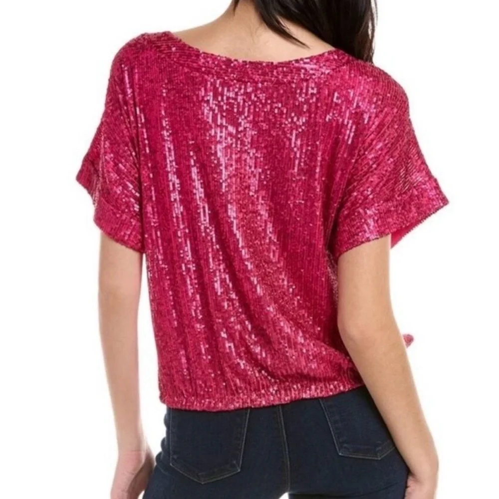 Trina Turk Fuchsia Sequin Short Sleeve Top - Picture 2 of 6